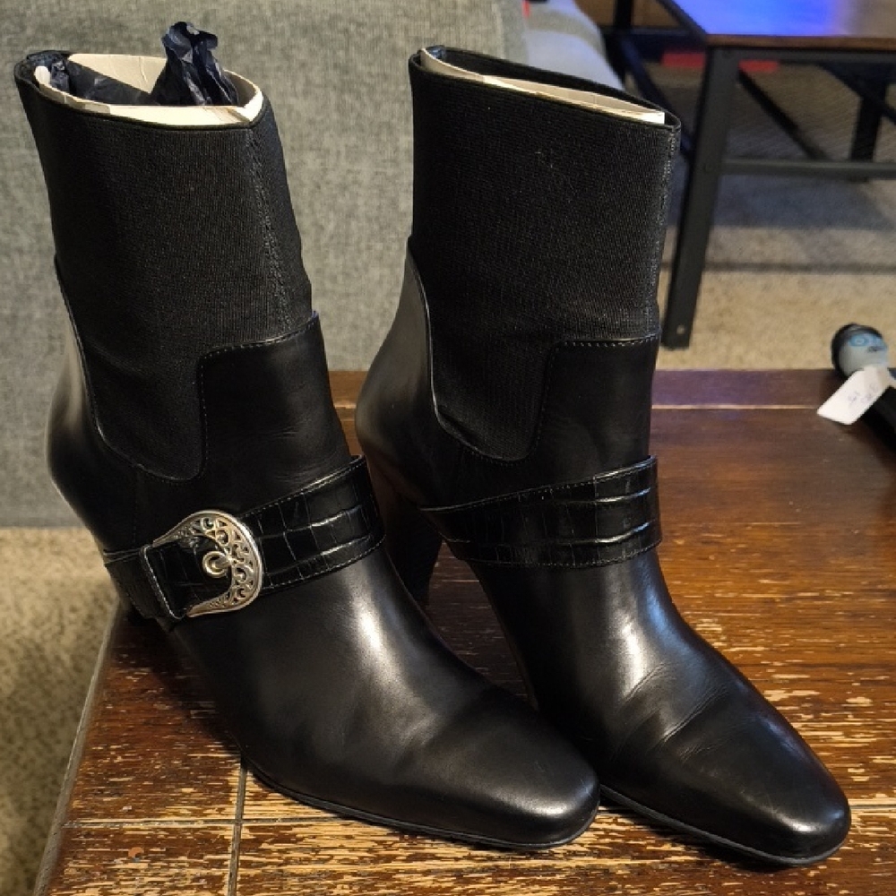 Brighton Rosita Black Heeled Boots Size 8.5 Good Pre-owned Condition